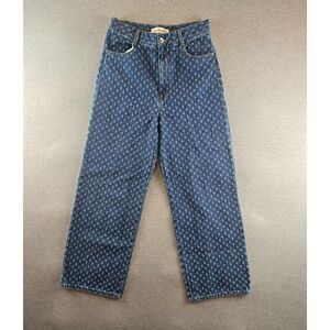 RAY BEAMS Women's Jacquard Denim Pants Indigo Short Fringe Embroidered Sz 1‎ 27W